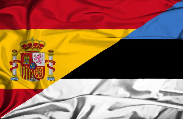 Bandiera sventolante di Estonia e Spagna — Foto Stock