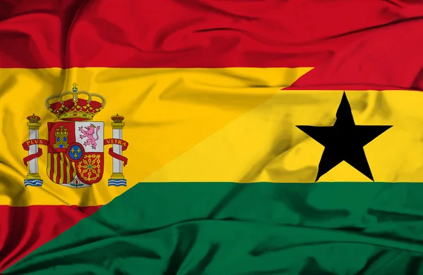 Sventolando bandiera del Ghana e della Spagna — Foto Stock