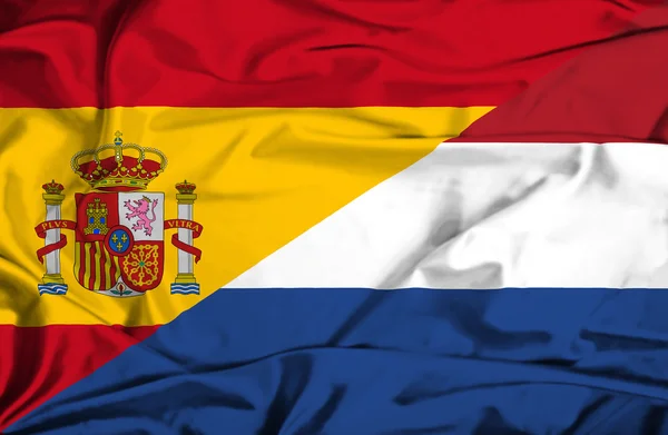 Bandiera sventolante di Paesi Bassi e Spagna — Foto Stock