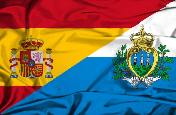 Machać flaga san marino i Hiszpania — Zdjęcie stockowe