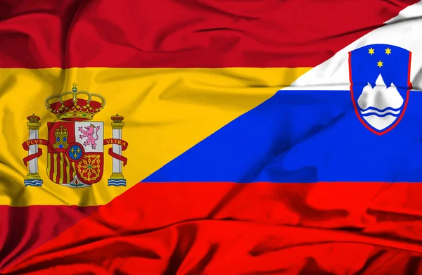 Slovenien och Spanien viftande flagga — Stockfoto