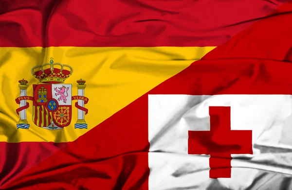 Sventolando bandiera di Tonga e Spagna — Foto Stock
