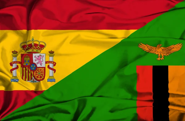 Bandeira ondulada do Zimbábue e Espanha — Fotografia de Stock