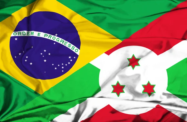 Flagge von Burundi und Brasilien schwenken — Stockfoto