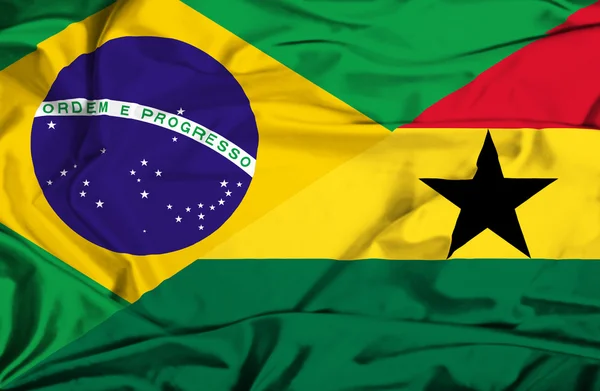 Wapperende vlag van Ghana en Brazilië — Stockfoto