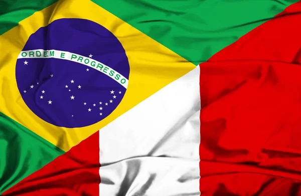 Waving flag of Peru and Brazil — Stock Photo, Image