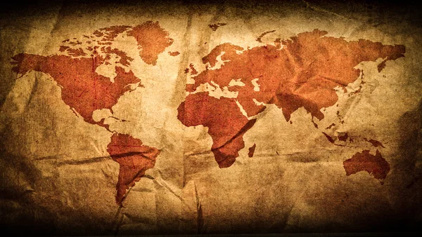 Grunge ahşap çerçeve içinde Antik Dünya Haritası — Stok fotoğraf