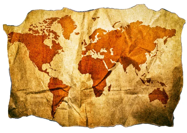 Αντίκες παγκόσμιο χάρτη με όμορφη grunge λεπτομέρειες που απομονώνονται σε Γουίτ — Φωτογραφία Αρχείου