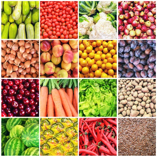 Obrovské koláž různých zdravé ovoce a zeleniny — Stock fotografie