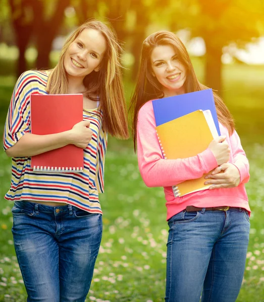 Glada studenter i sommaren park — Stockfoto