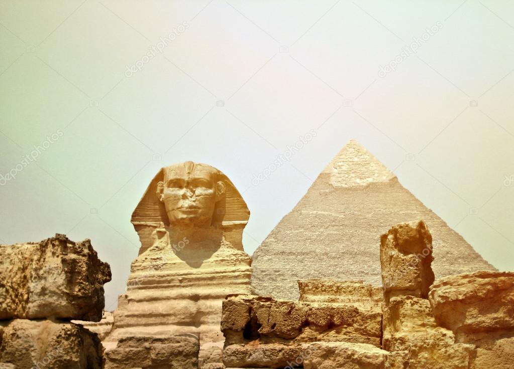 Sphinx and the Great pyramid in Egypt - Giza 