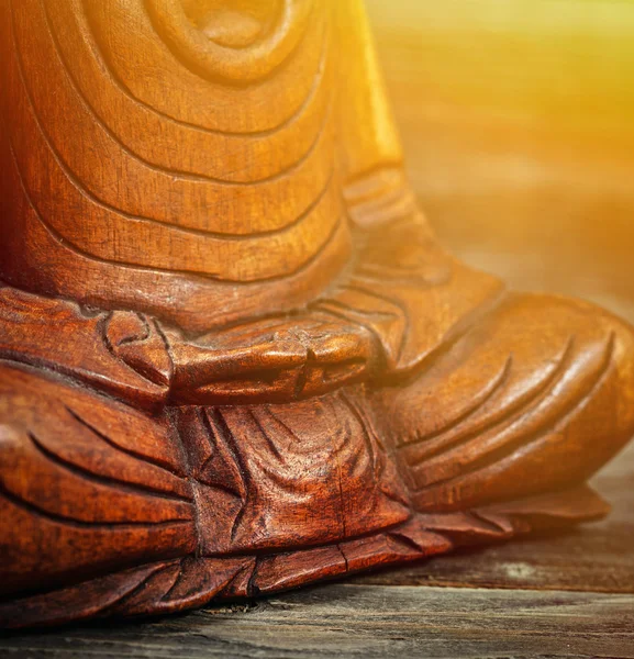 Meditation conceptual image with focus on Buddhas hands — Stock Photo, Image