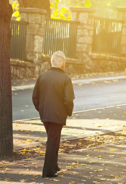 Vieil homme marchant dans le parc — Photo