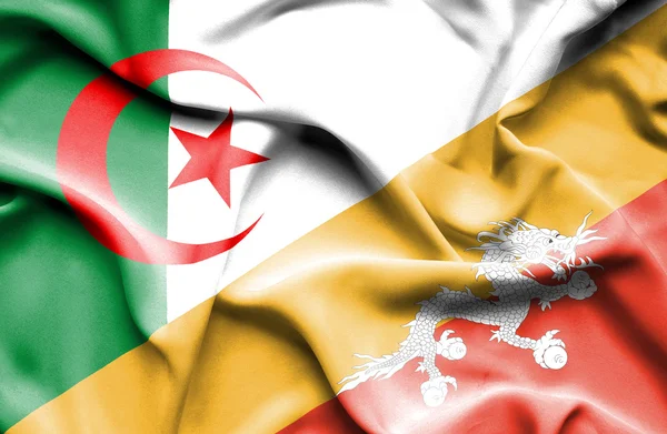 Wapperende vlag van Bhutan en Algerije — Stockfoto