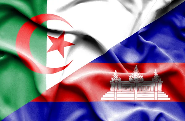 Bandera ondeante de Camboya y Argelia — Foto de Stock