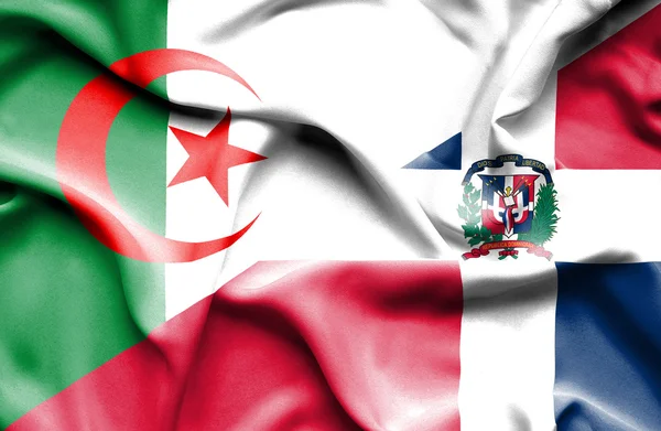 Vlající vlajka Dominikánské republiky a Alžírsko — Stock fotografie
