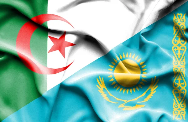 Waving flag of Kazakhstan and Algeria — Stock Photo, Image