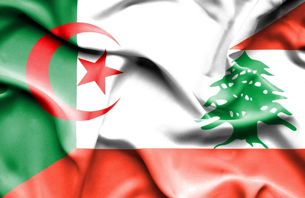 Waving flag of Lebanon and Algeria — Stock Photo, Image