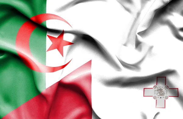 Wapperende vlag van Malta en Algerije — Stockfoto