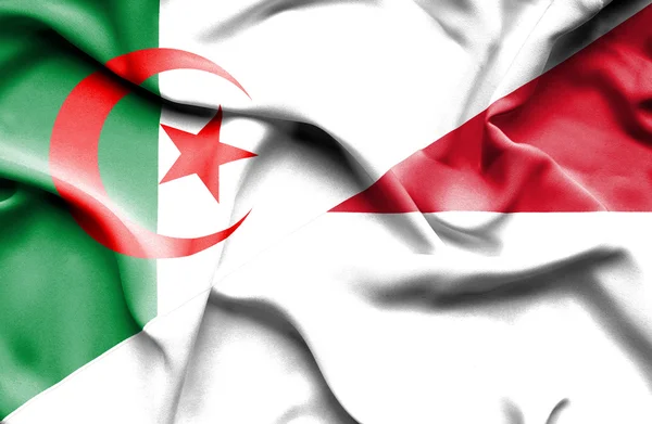 Waving flag of Monaco and Algeria — Stock Photo, Image