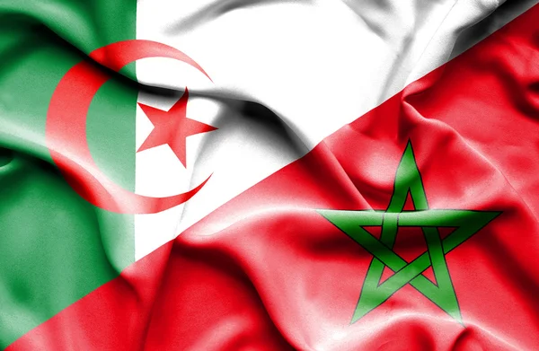 Macha flagą Maroko i Algieria — Zdjęcie stockowe