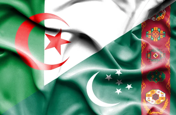 Machać Flaga Turkmenistanu i Algierii — Zdjęcie stockowe
