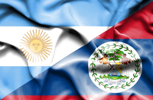 Waving flag of Belize and Argentina — Stock Photo, Image
