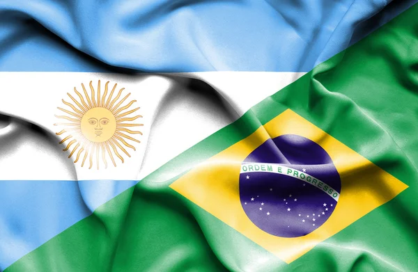 Waving flag of Brazil and Argentina — Stock Photo, Image