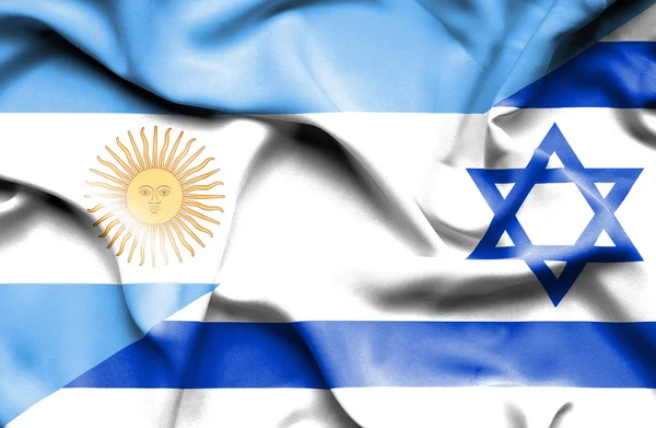 Waving flag of Israel and Argentina — Stock Photo, Image