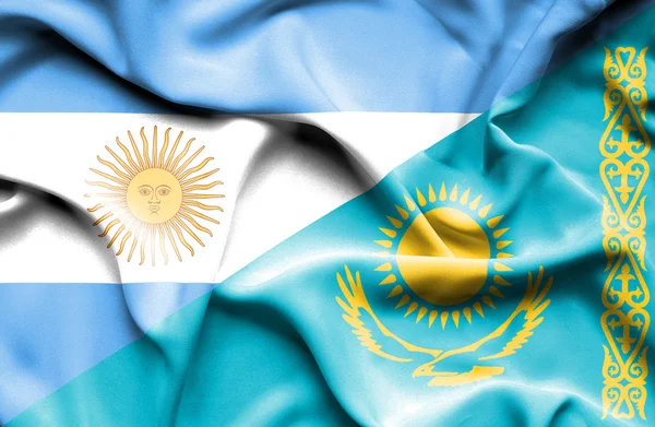 Wapperende vlag van Kazachstan en Argentinië — Stockfoto