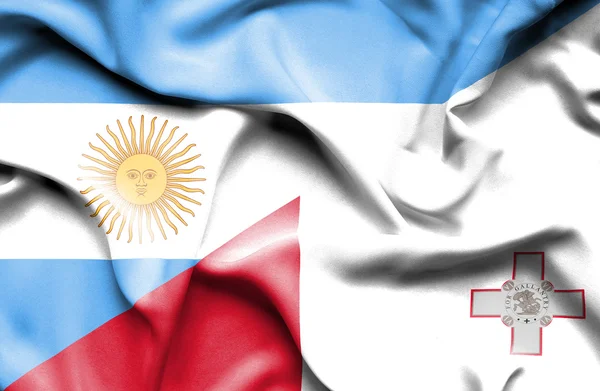 Bandiera sventolante di Malta e Argentina — Foto Stock