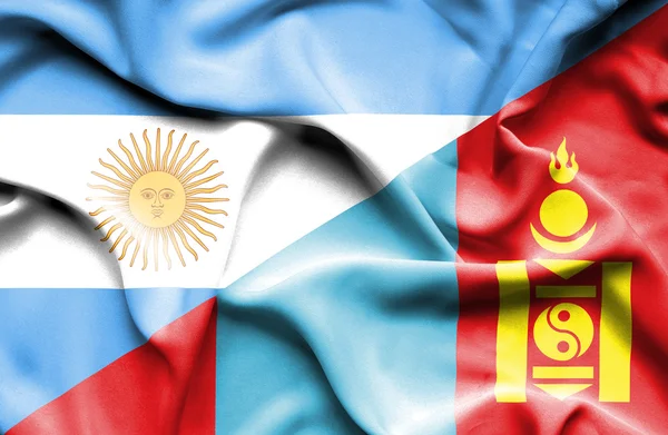 Waving flag of Mongolia and Argentina — Stock Photo, Image