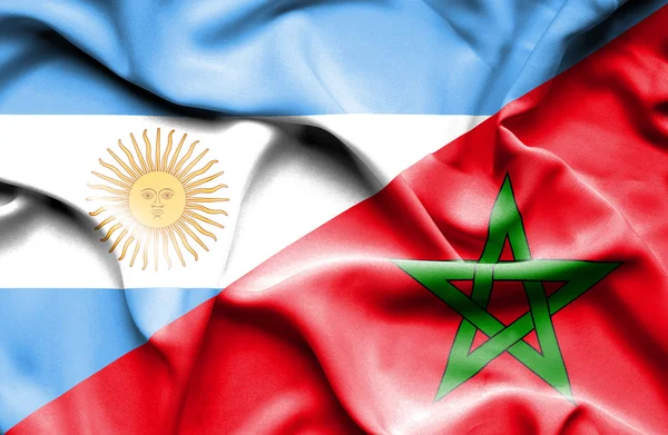 Bandera ondeante de Marruecos y Argentina — Foto de Stock