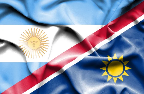 Waving flag of Namibia and Argentina — Stock Photo, Image