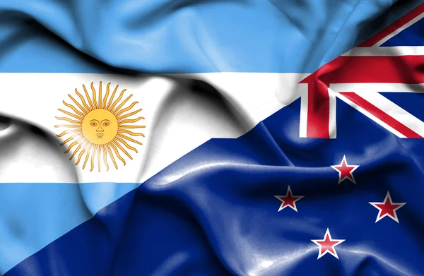 Bandeira acenando da Nova Zelândia e Argentina — Fotografia de Stock