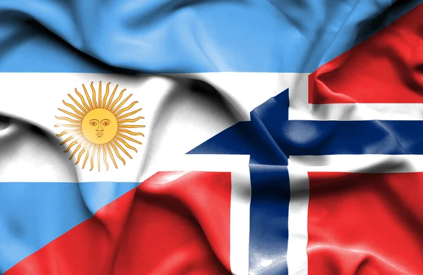 Waving flag of Norway and Argentina — Stock Photo, Image