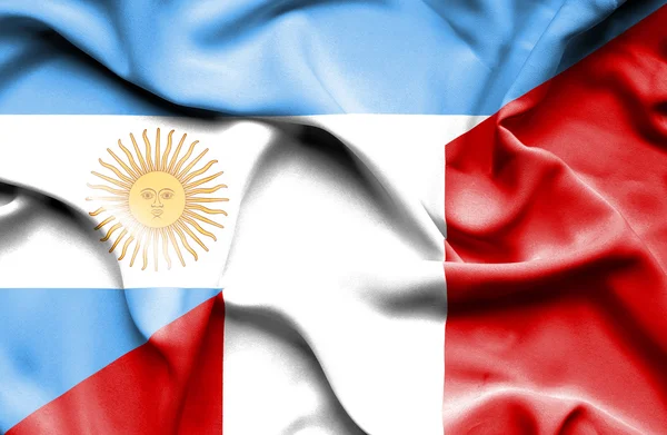 Waving flag of Peru and Argentina — Stock Photo, Image