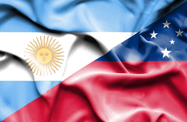 Waving flag of Samoa and Argentina — Stock Photo, Image