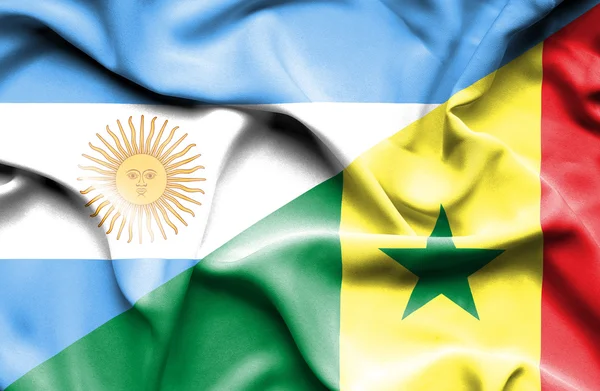 Flagge des Senegal und Argentiniens schwenken — Stockfoto