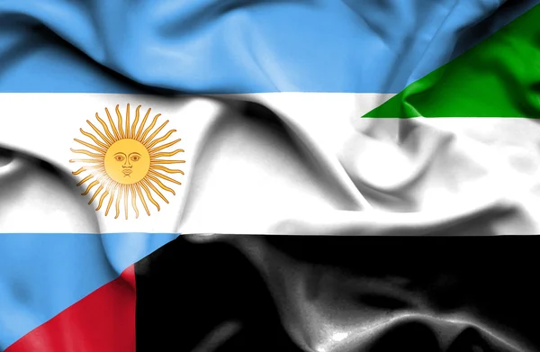 Macha flagą Argentyny i Zjednoczone Emiraty Arabskie — Zdjęcie stockowe