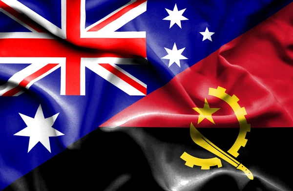 Waving flag of Angola and Australia — Stock Photo, Image