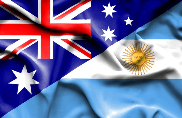 Waving flag of Argentina and Australia — Stock Photo, Image