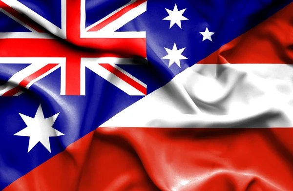 Waving flag of Austria and Australia — Stock Photo, Image