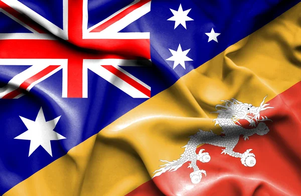 Bandera ondeante de Bután y Australia — Foto de Stock