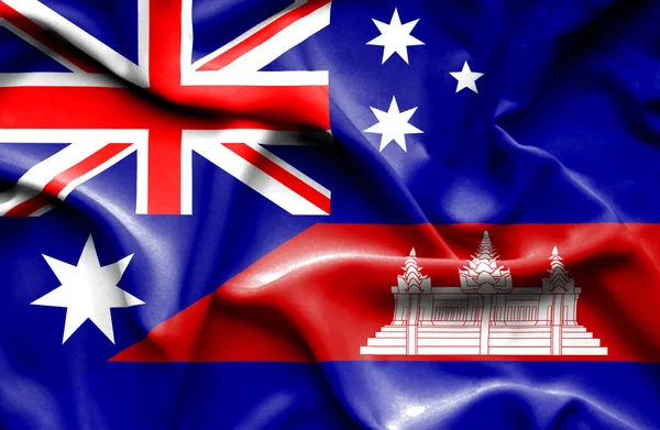 Waving flag of Cambodia and Australia — Stock Photo, Image