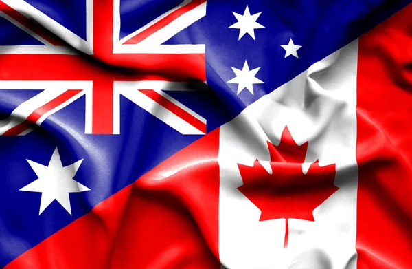 Waving flag of Canada and Australia — Stock Photo, Image