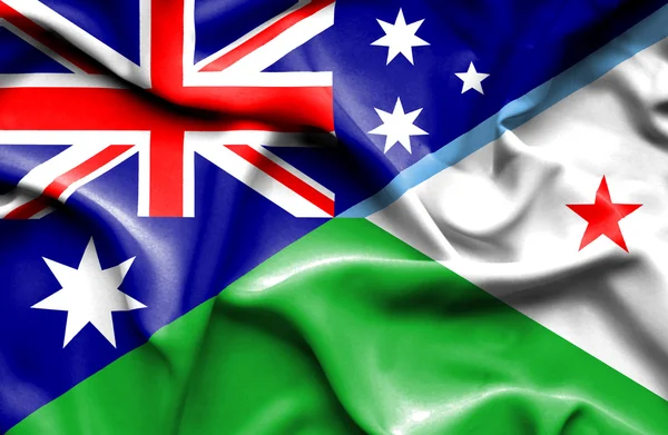 Flagge von Dijbuti und Australien schwenkend — Stockfoto
