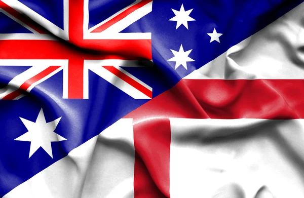 Acenando bandeira da Inglaterra e Austrália — Fotografia de Stock