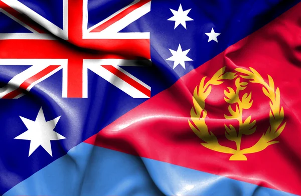 Waving flag of Eritrea and  Australia — Stock Photo, Image