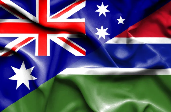 Flagge von Gambia und Australien schwenken — Stockfoto